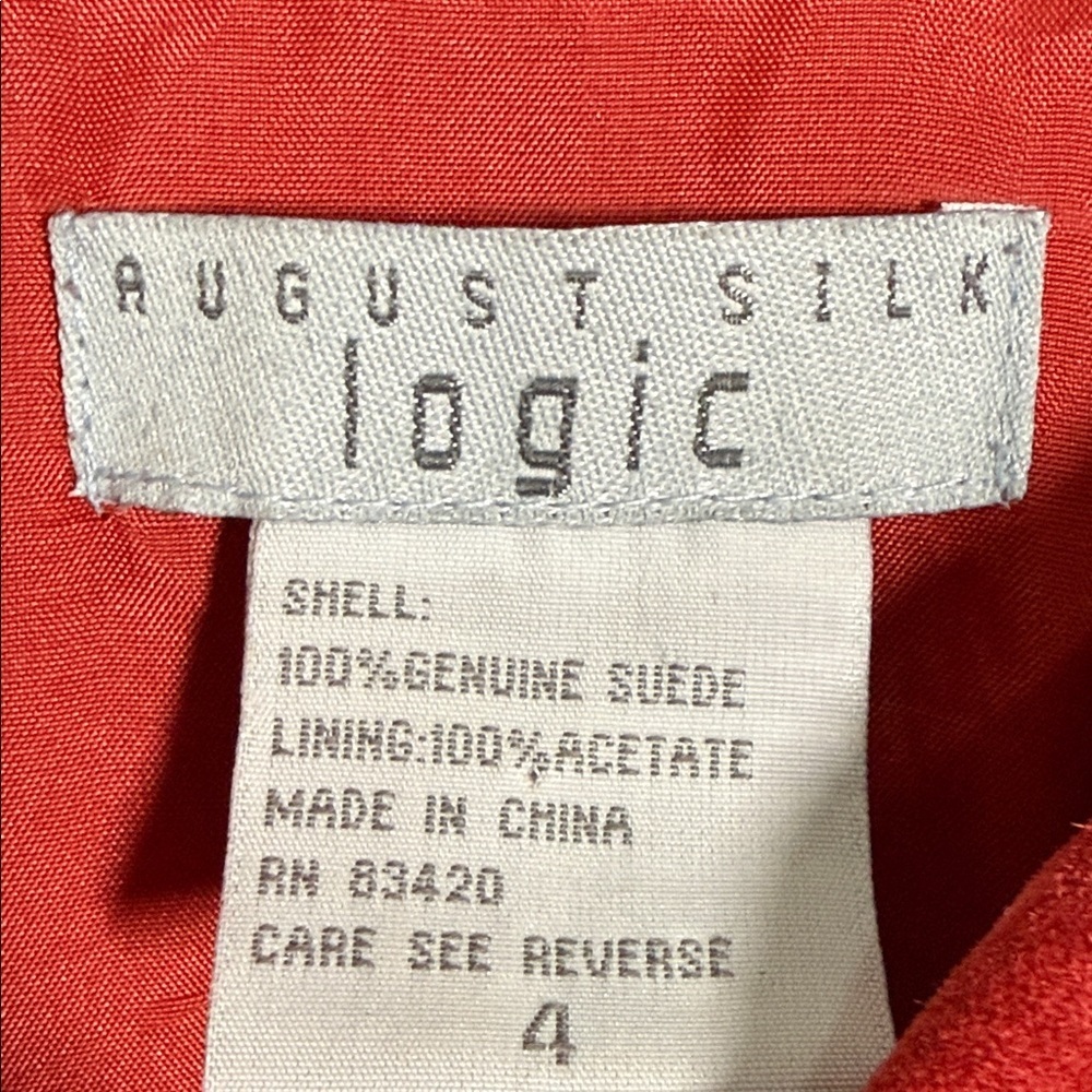 August Silk Logic Shirt Jacket Women's Size 4 Red Leather Suede Button Front - Picture 2 of 4